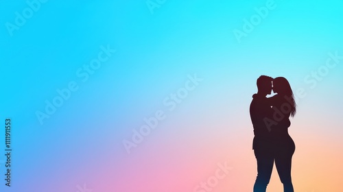 Romantic Couple Silhouette Hugging Pastel Sky Love Romance