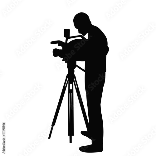 man shooting video on video camera silhouette vector