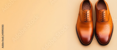 Elegant leather shoes in glossy finish, showcasing rich tan color. Perfect for formal occasions or stylish events, these shoes combine sophistication and comfort seamlessly