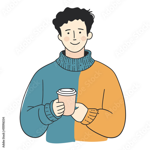 vector drawing man holding glass of coffee . Generative AI