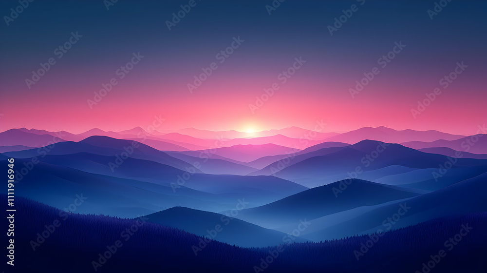 Sunset Mountains: Layers of Blue Hues Sunset Mountains: Layers of Blue Hues