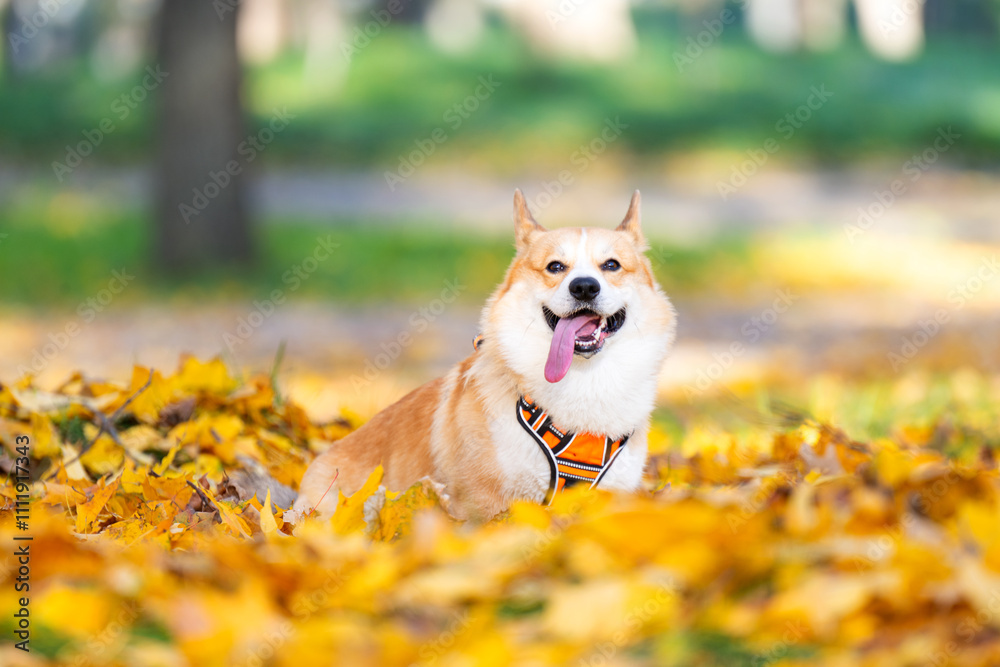 Pembroke corgi in autumn park Pembroke corgi in autumn park
