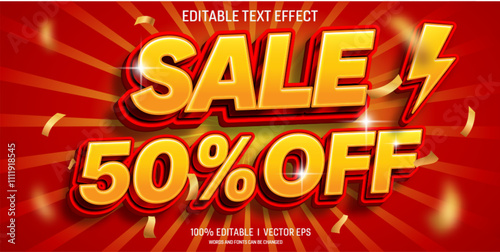 sale 50% off vector 3d text effect with modern style design