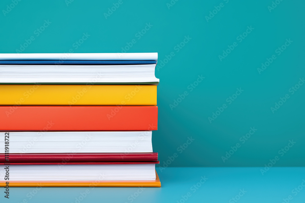 Colorful stack of books on blue background, showcasing vibrant covers and clean lines. Perfect for educational or decorative themes Colorful stack of books on blue background, showcasing vibrant covers and clean lines. Perfect for educational or decorative themes