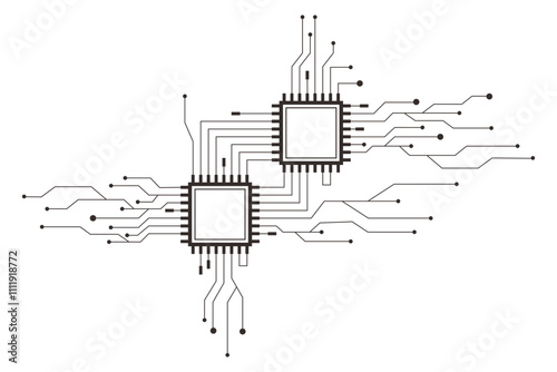 Circuit board line microchip, software. Integrated motherboard, connections. Innovative Electronic Network. Technology background, design elements geometric and connection system.