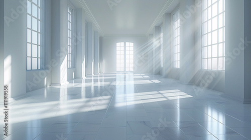 Minimalist  empty showroom with natural light and high ceilings