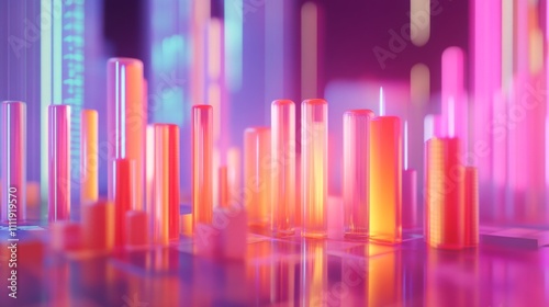 Colorful Glowing Bars and Cylinders in Digital Space Visualization