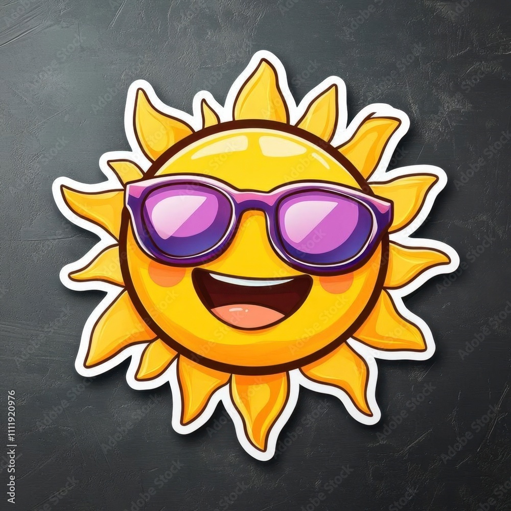 A cheerful sun wearing purple sunglasses, symbolizing fun and summer. A cheerful sun wearing purple sunglasses, symbolizing fun and summer.