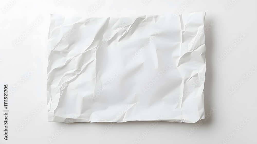 Crumpled piece of white paper on white background. Top view Crumpled piece of white paper on white background. Top view