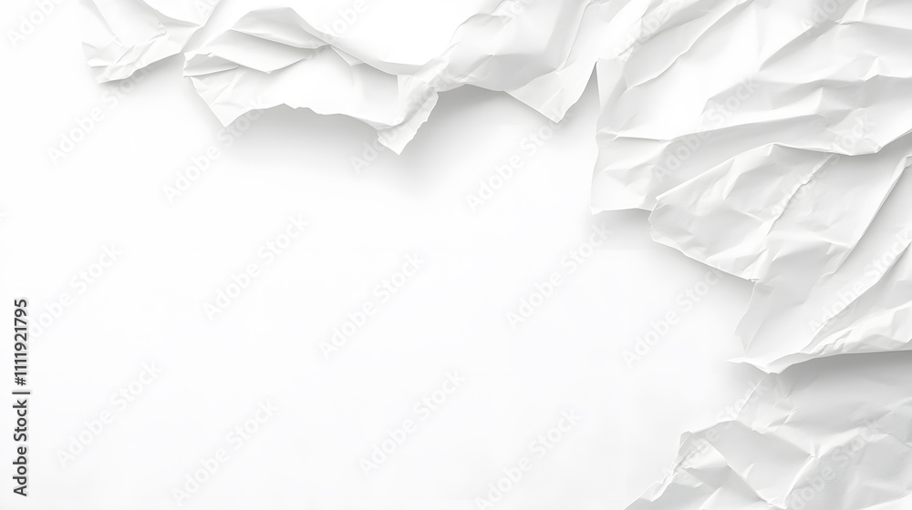 Crumpled piece of white paper on white background. Top view Crumpled piece of white paper on white background. Top view