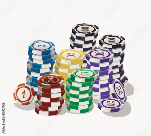 poker tokens chips casino games different colors isolated on white backgroun 