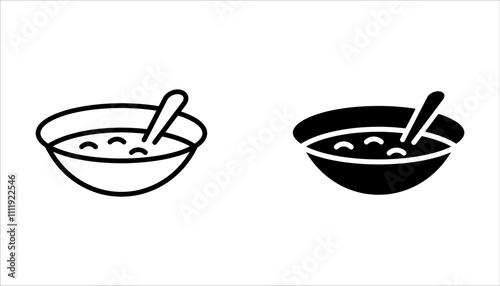 Porridge line icon set, Bowl of rice or oats sign. Millet food symbol on white background