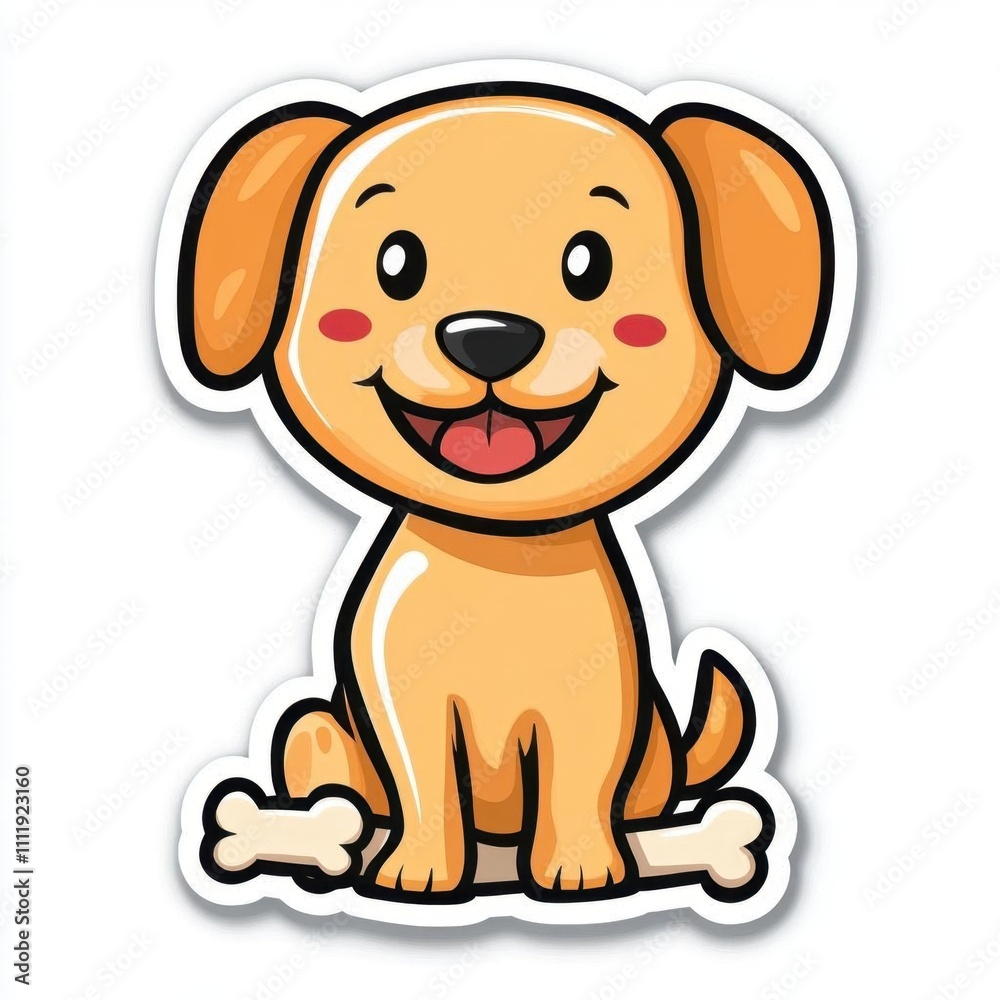 A cheerful cartoon dog sitting beside a bone, exuding playfulness. A cheerful cartoon dog sitting beside a bone, exuding playfulness.