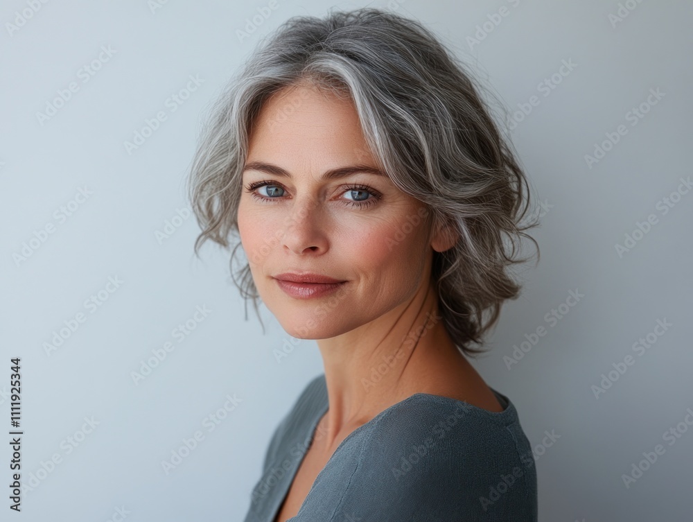 Fototapeta premium close up photo of a middle aged gray woman, face care, no make up woman