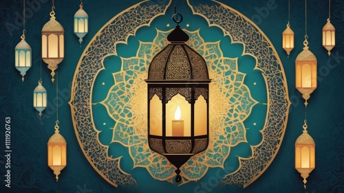 Ramadan Kareem: Crescent Moon and Mosque Dome Design
 photo