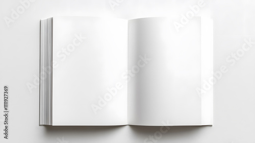 Magazine or book mockup top view. Blank page or notepad on solid background. 