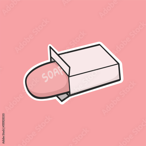Pink Soap in the Box Cartoon Style Sticker Vector Cute Illustration