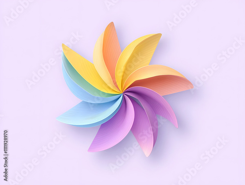 cheerful multicolored pinwheel with pastel shades on pale lavender background creates playful and vibrant atmosphere