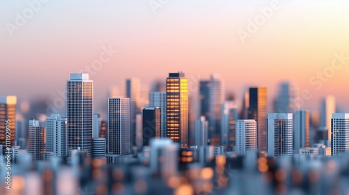 Sunset skyline view of urban skyscrapers in major cities like Hong Kong, Shanghai, and New York #1111929105