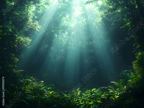 Sunbeams Illuminate Lush Jungle Canopy