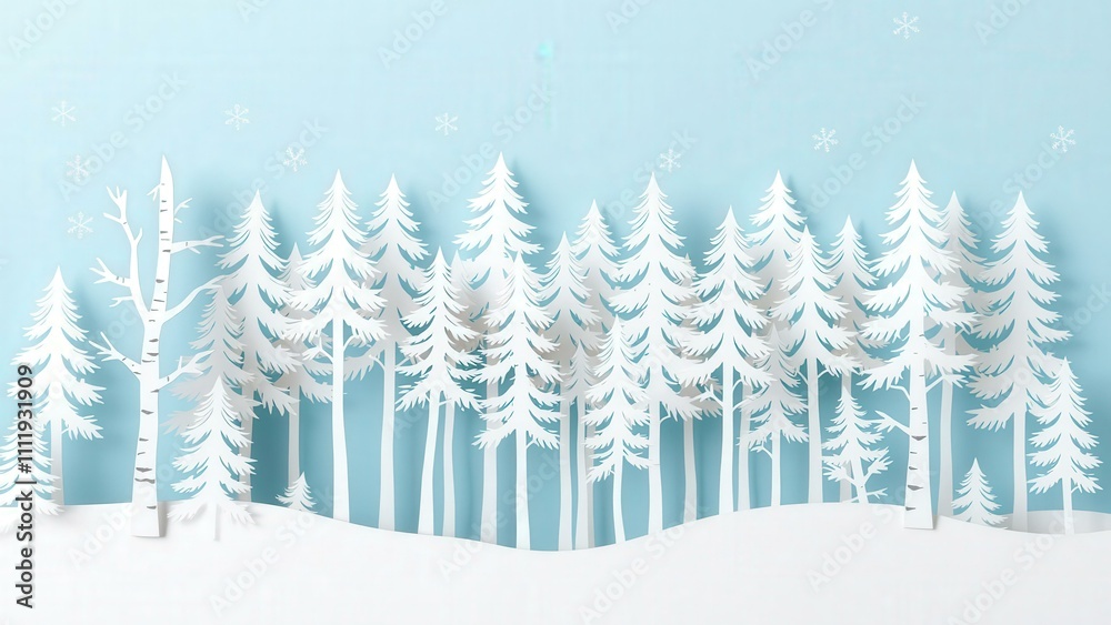 Obraz premium Enchanting Winter Forest Scene Paper Cutout Art Perfect for Holiday Decorations and Wall Art