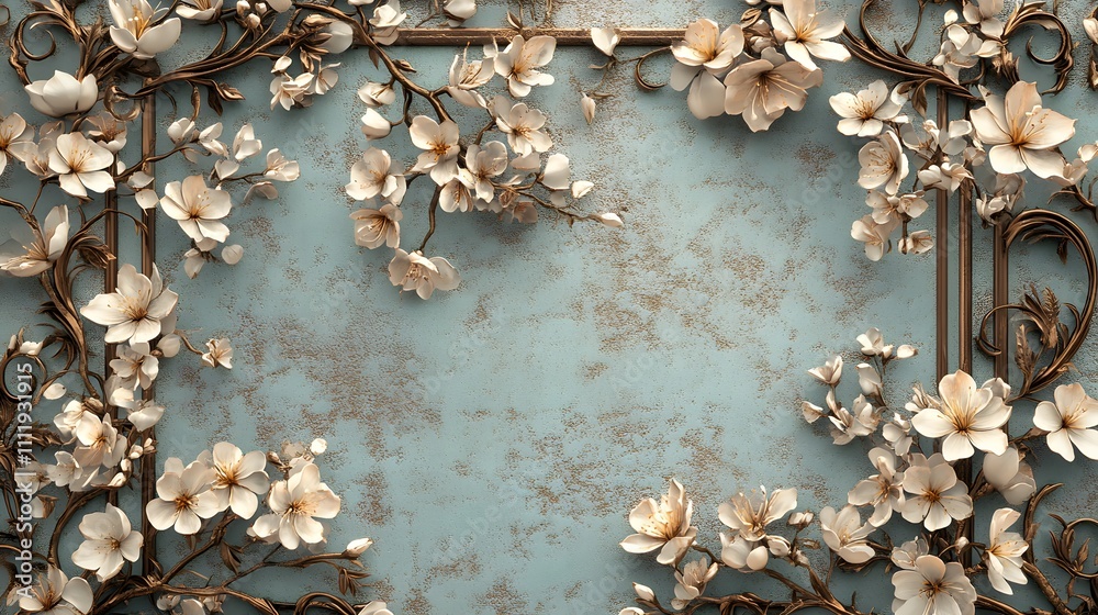 Elegant floral design on a textured blue background. Elegant floral design on a textured blue background.