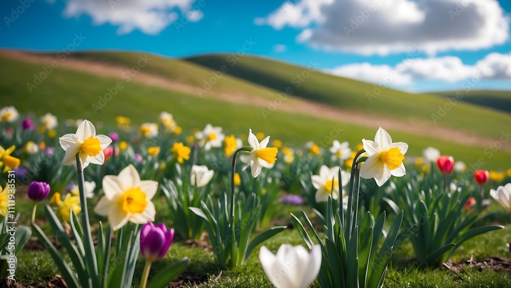 Fototapeta premium Blooming Spring Landscape with Rolling Hills