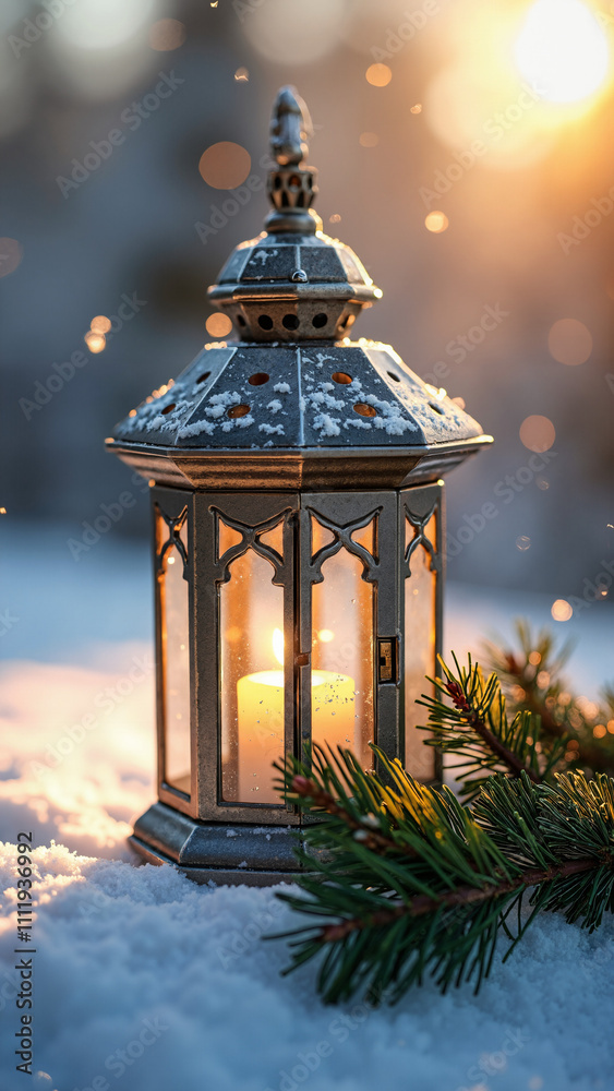 Enchanting Christmas Lantern on Snow: Perfect for Holiday Marketing, Greeting Cards, and Festive Advertisements