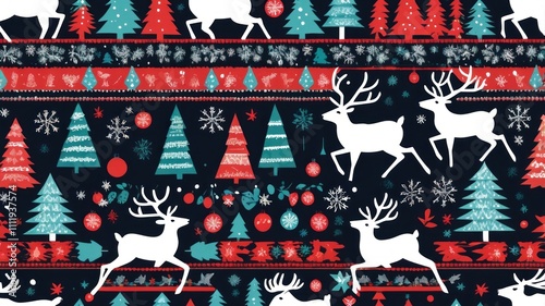 Festive Knitted Pattern: Christmas North with Deers
 photo