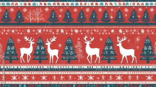 Festive Knitted Pattern: Christmas North with Deers
 photo