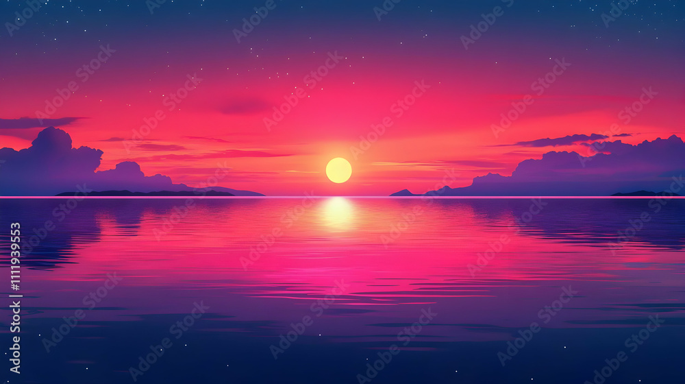 Vibrant Sunset over Calm Ocean Waters Vibrant Sunset over Calm Ocean Waters