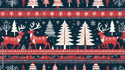 Festive Knitted Pattern: Christmas North with Deers
 photo