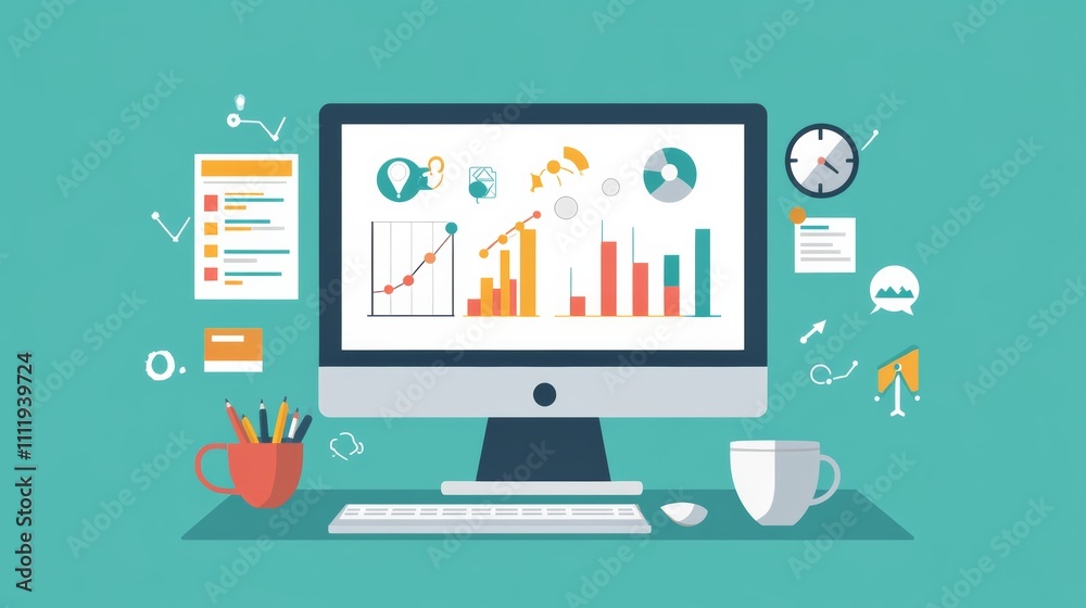 Freelance project management tools on a computer screen, charts, and task timelines Freelance project management tools on a computer screen, charts, and task timelines