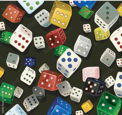 rolling flying dices different types dice game icon gambling poker cubes casino win dices isolated on green felt background