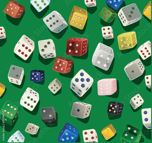 rolling flying dices different types dice game icon gambling poker cubes casino win dices isolated on green felt background