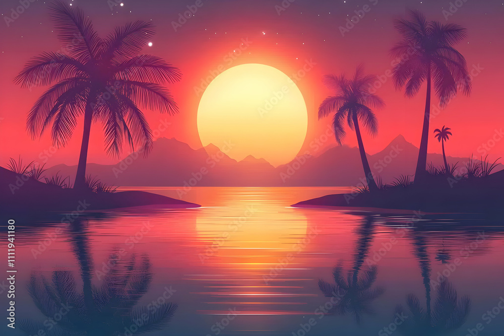 Sunset Palms Reflecting in Tranquil Waters Sunset Palms Reflecting in Tranquil Waters
