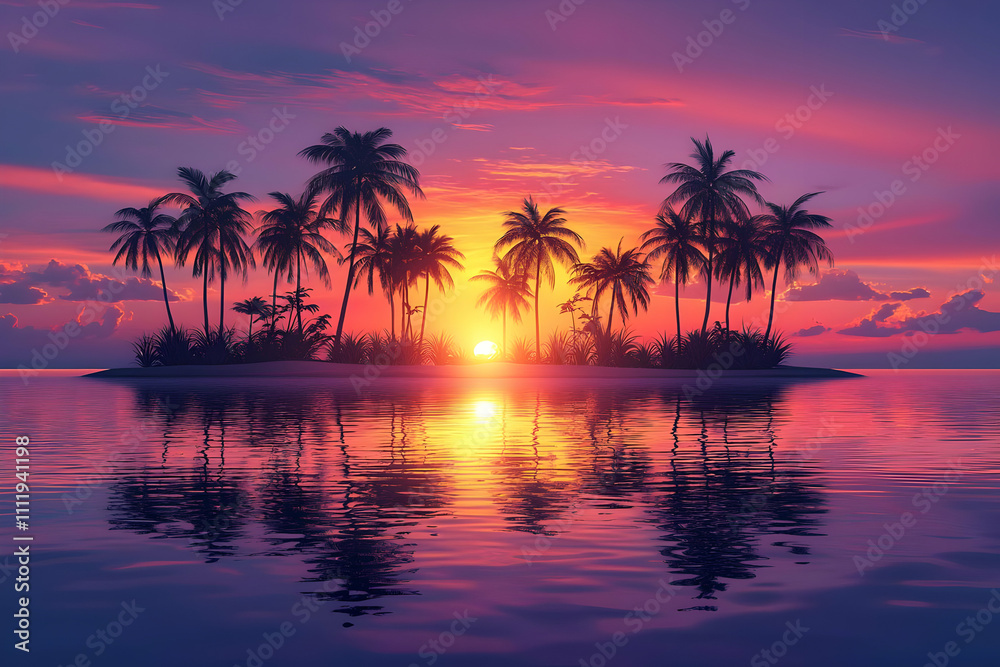 Sunset's Embrace: Tropical Island Paradise Sunset's Embrace: Tropical Island Paradise