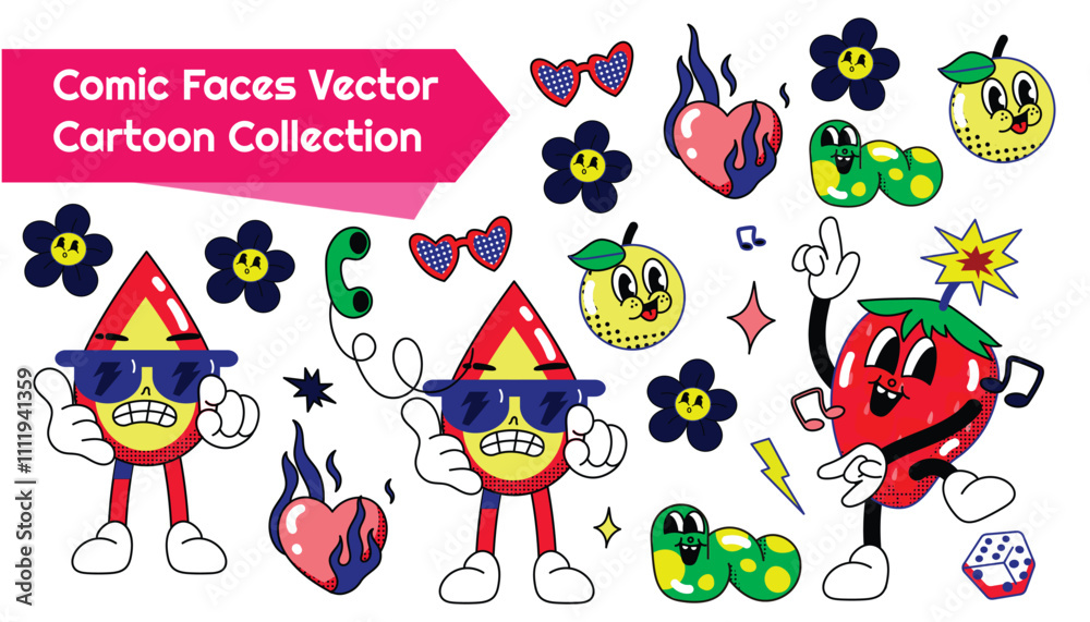 Comic faces cartoon vector collection design Comic faces cartoon vector collection design