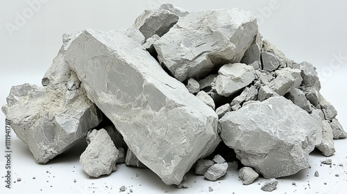 Gray rocks in pile, showcasing various sizes and textures, ideal for industrial applications or construction projects. rugged surface and natural formation highlight their raw beauty photo