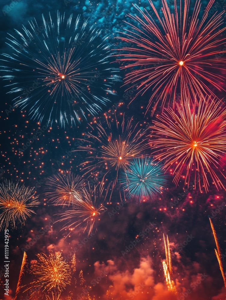Fototapeta premium Fireworks are lit up in the sky with colorful colors