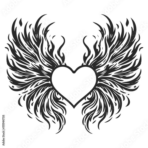 heart and fire wing, for decor Valentine card vector clip art