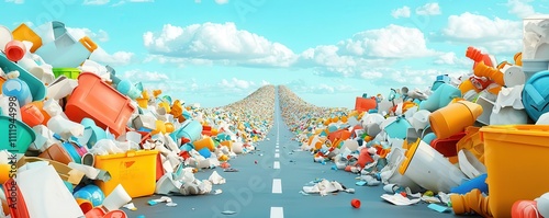 Overflowing landfill stretching far, waste management, illustrating environmental waste issues