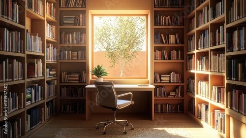 A refined study nook within a desert modern library