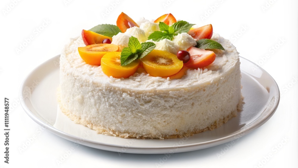 Aerial View of Fresh Coconut Milk Cake on White Background for Bakery and Pastry Concepts in Cafes and Restaurants - Perfect for Stock Photography Needs Aerial View of Fresh Coconut Milk Cake on White Background for Bakery and Pastry Concepts in Cafes and Restaurants - Perfect for Stock Photography Needs