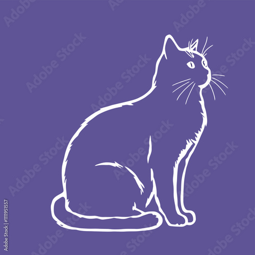 a white cat sitting on a purple background