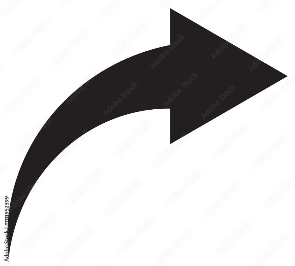 Single curved arrow sign vector - pointing upward right isolated on transparent. Single curved arrow sign vector - pointing upward right isolated on transparent.