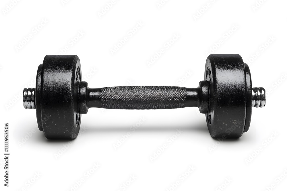 Black cast iron dumbbell for weightlifting and strength training, isolated on white background Black cast iron dumbbell for weightlifting and strength training, isolated on white background