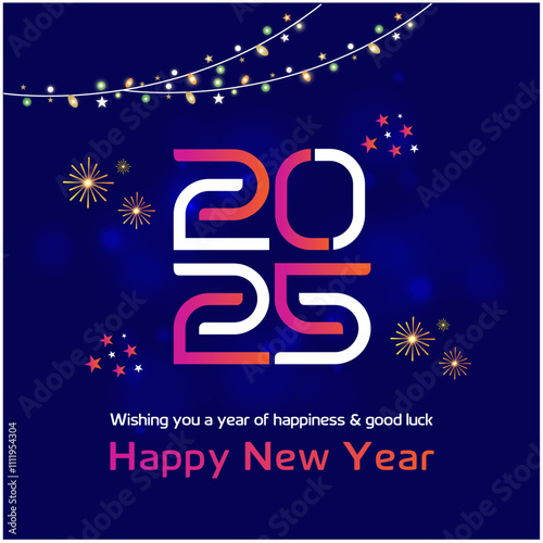 2025 Abstract Colorful Typography. Happy New Year Wishes Social Media Digital Post Vector layered