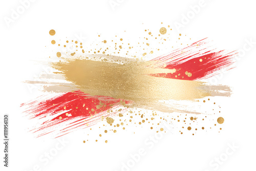 Vibrant red and gold grunge brush strokes abstract art digital paint isolated on white background creative concept