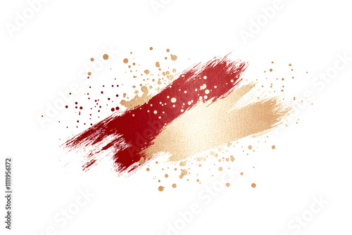 Dynamic red and gold grunge brush strokes on white background artistic design abstract art vibrant environment close-up viewpoint